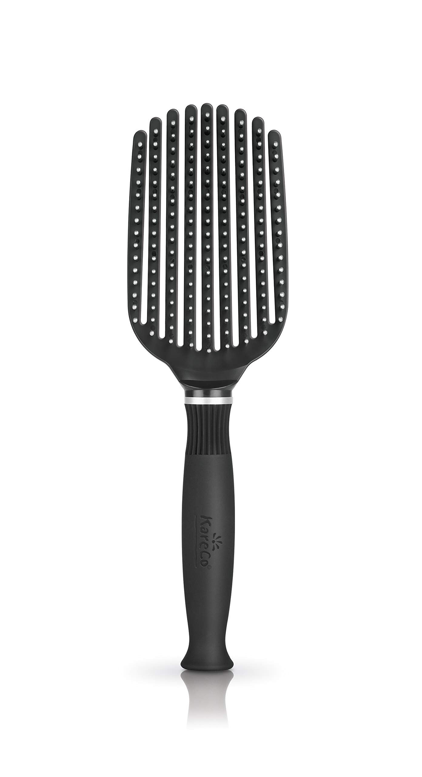 KareCo Tangle Buster Brush paddle design glides through wet hair for gentle detangling.