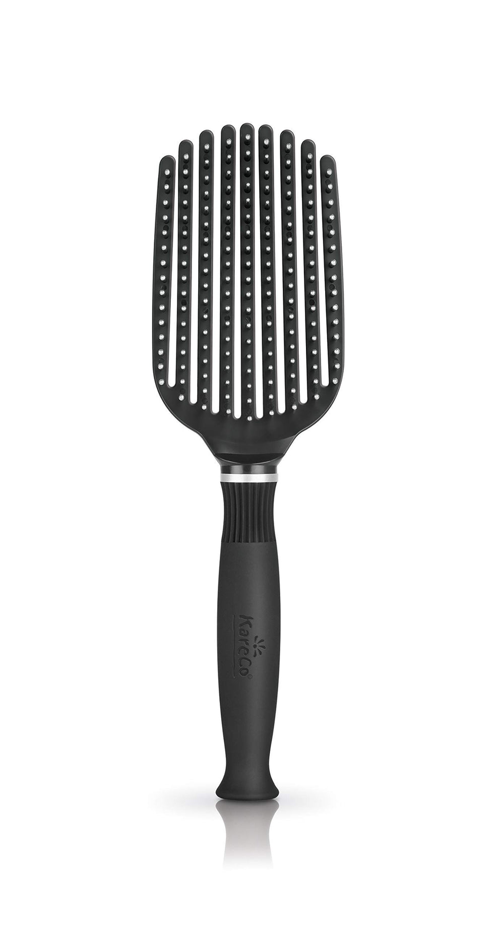 KareCo Tangle Buster Brush paddle design glides through wet hair for gentle detangling.