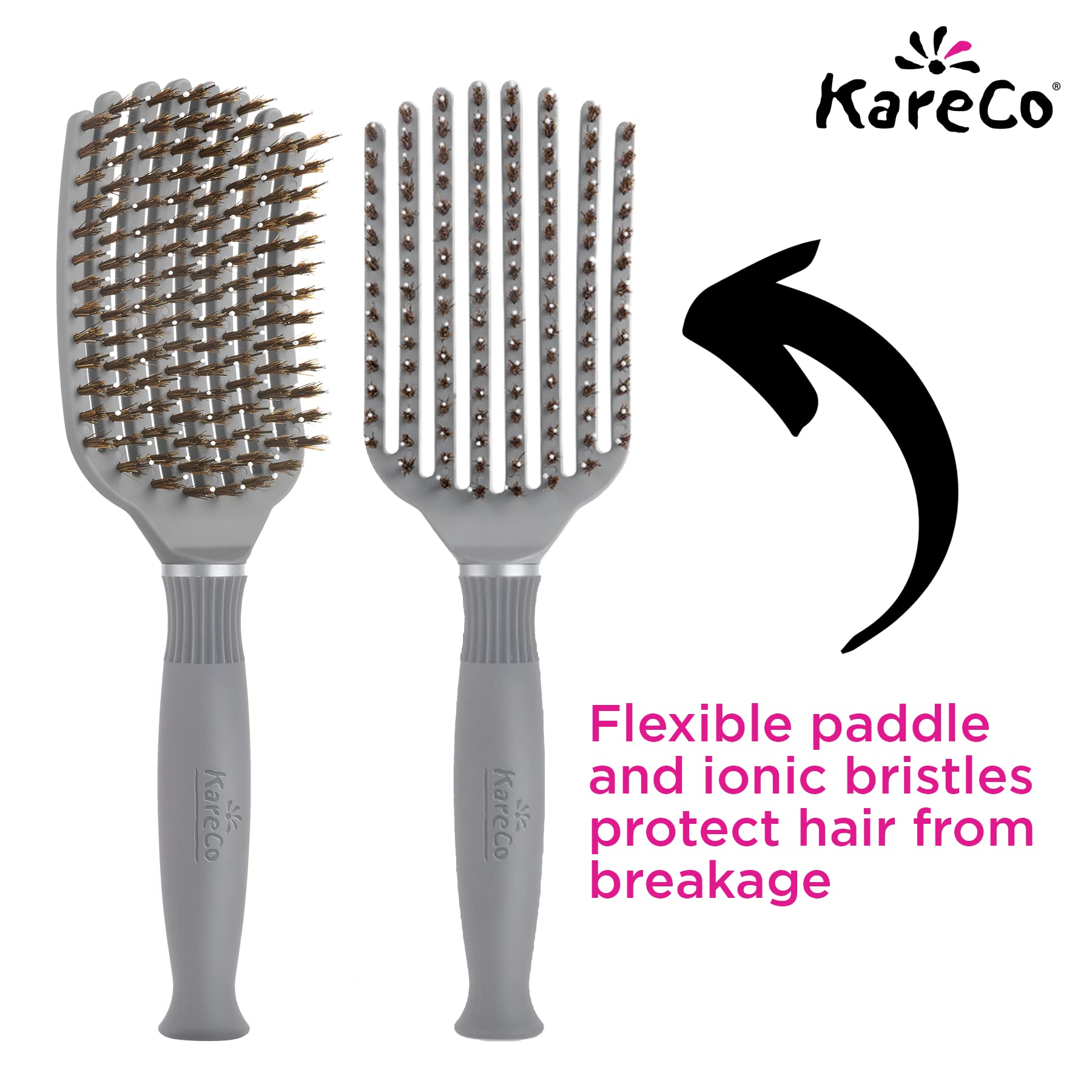 KareCo Tangle Buster nine-fingers bristles promoting even glide.