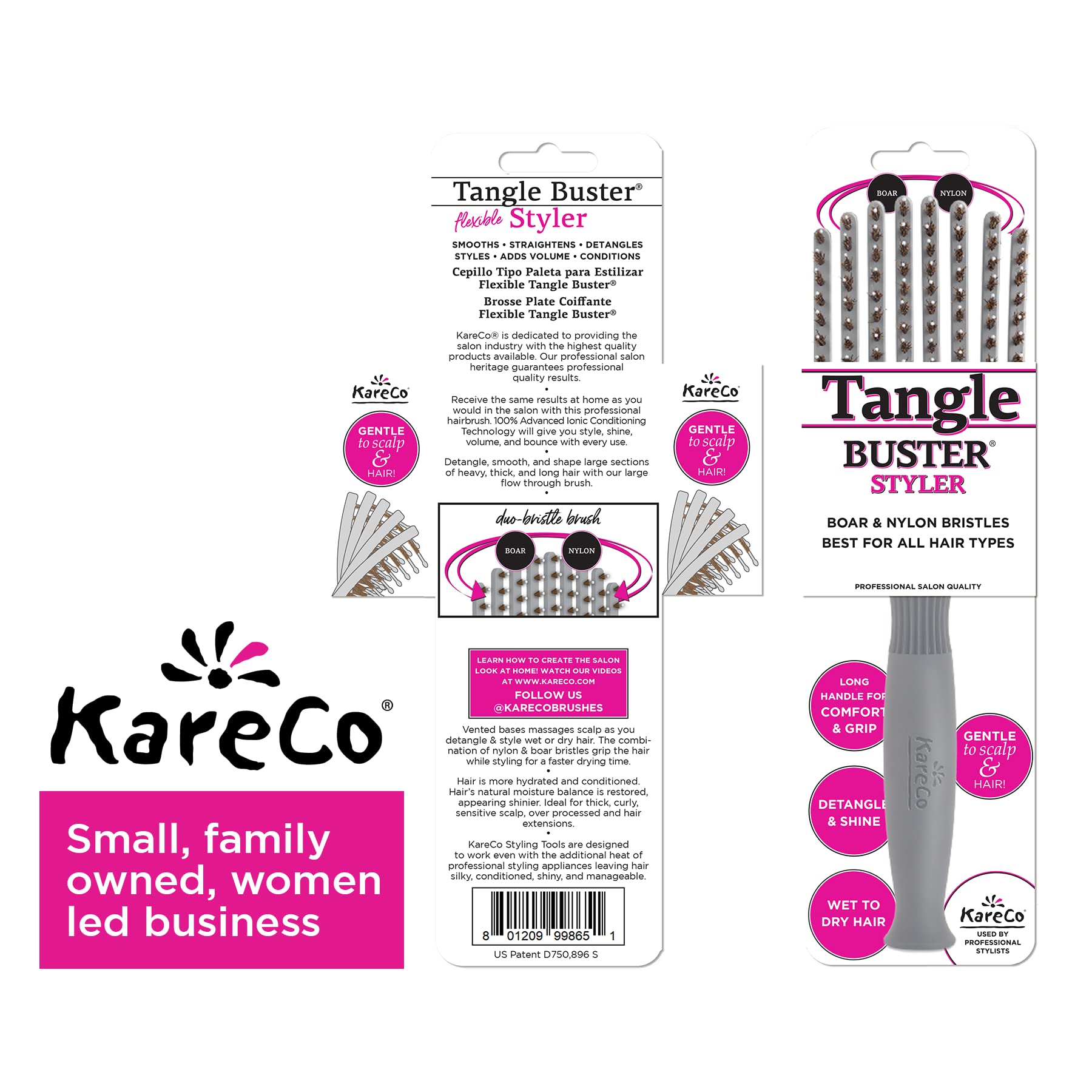 KareCo Tangle Buster gentle scalp massage during brushing sessions.