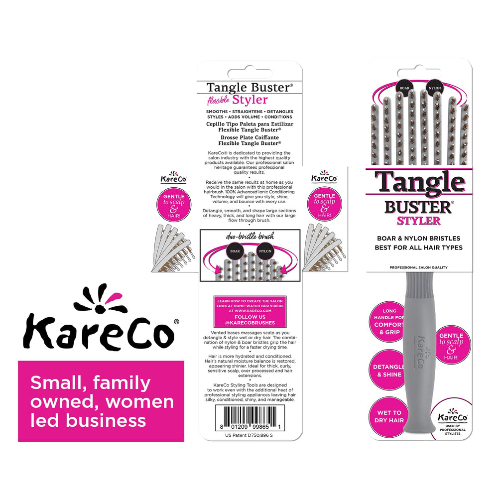 KareCo Tangle Buster gentle scalp massage during brushing sessions.