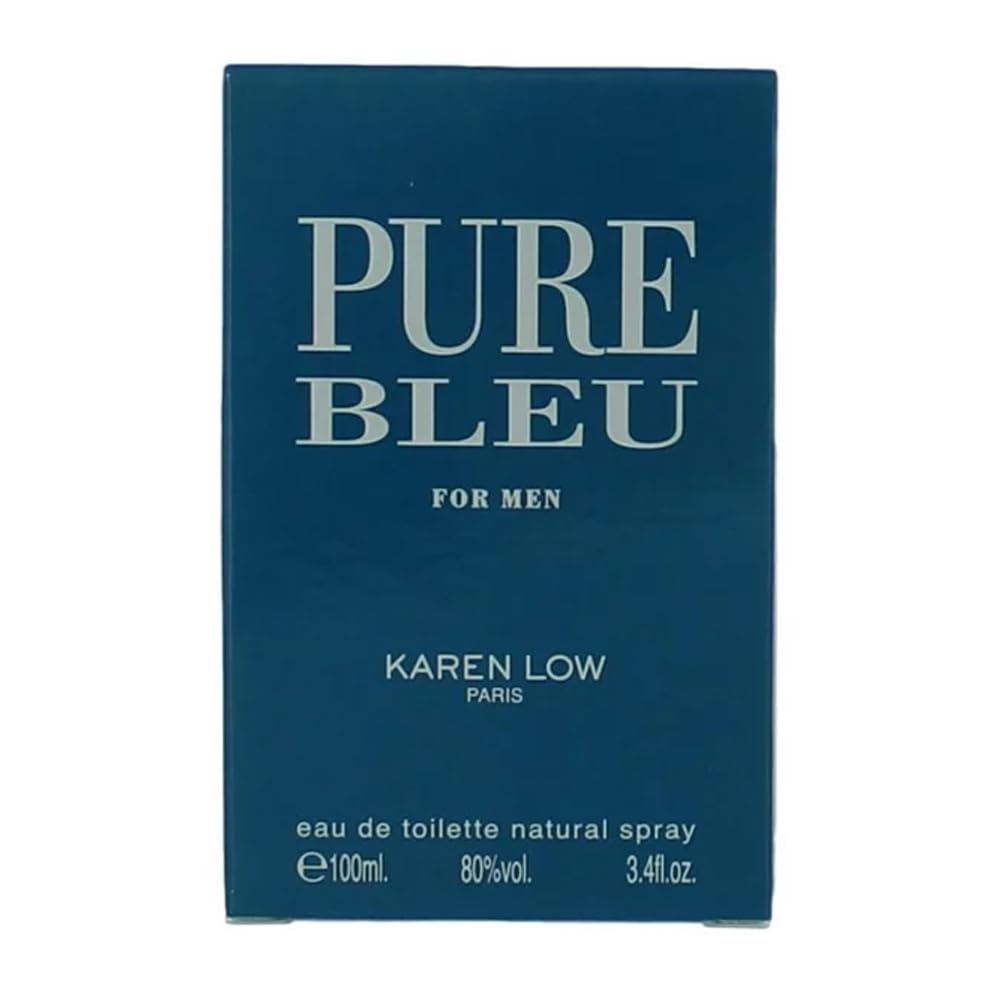Karen Low packaging box for Pure Blue EDT emphasizing premium presentation.