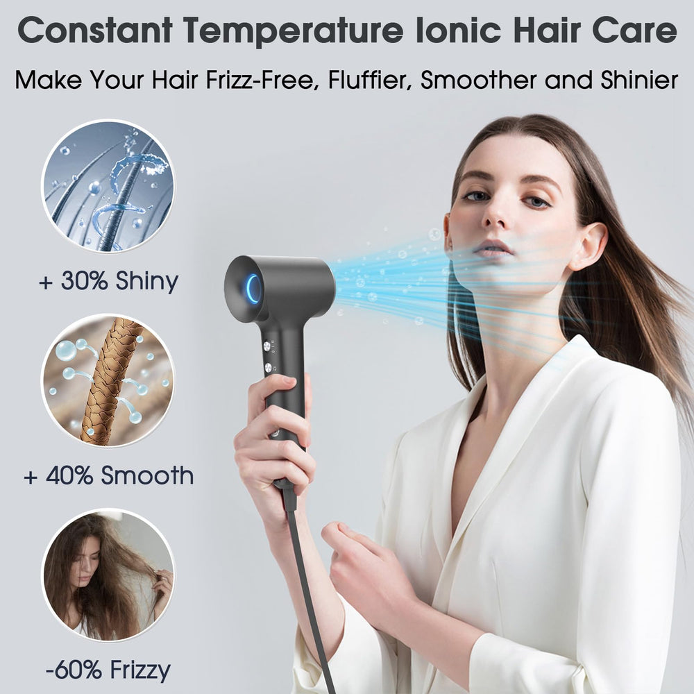 KARFUN Hair Dryer dark gray housing on display contrasts sleek finish.