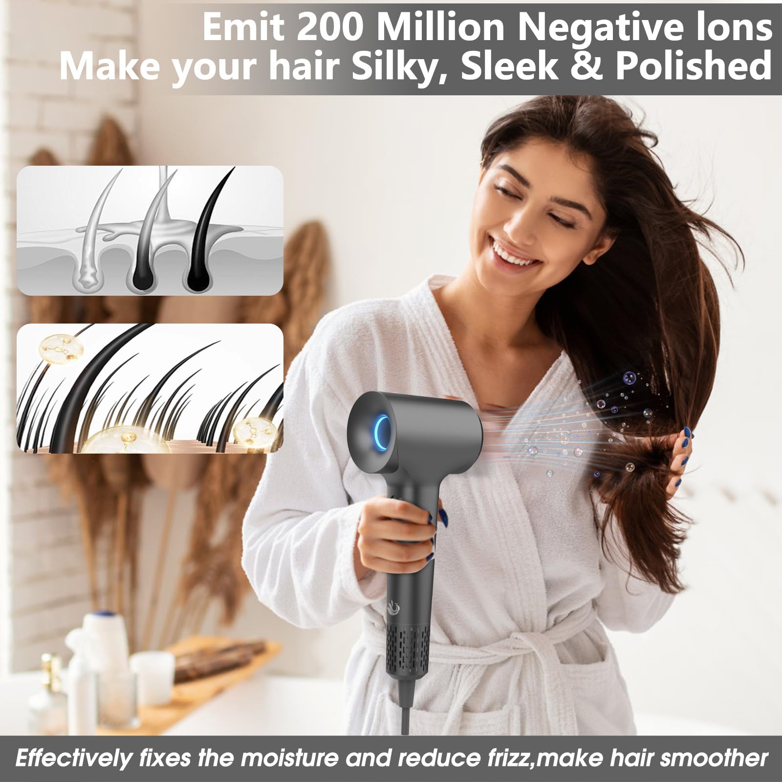 KARFUN Hair Dryer rear view highlights ergonomic grip for comfortable all-day use.