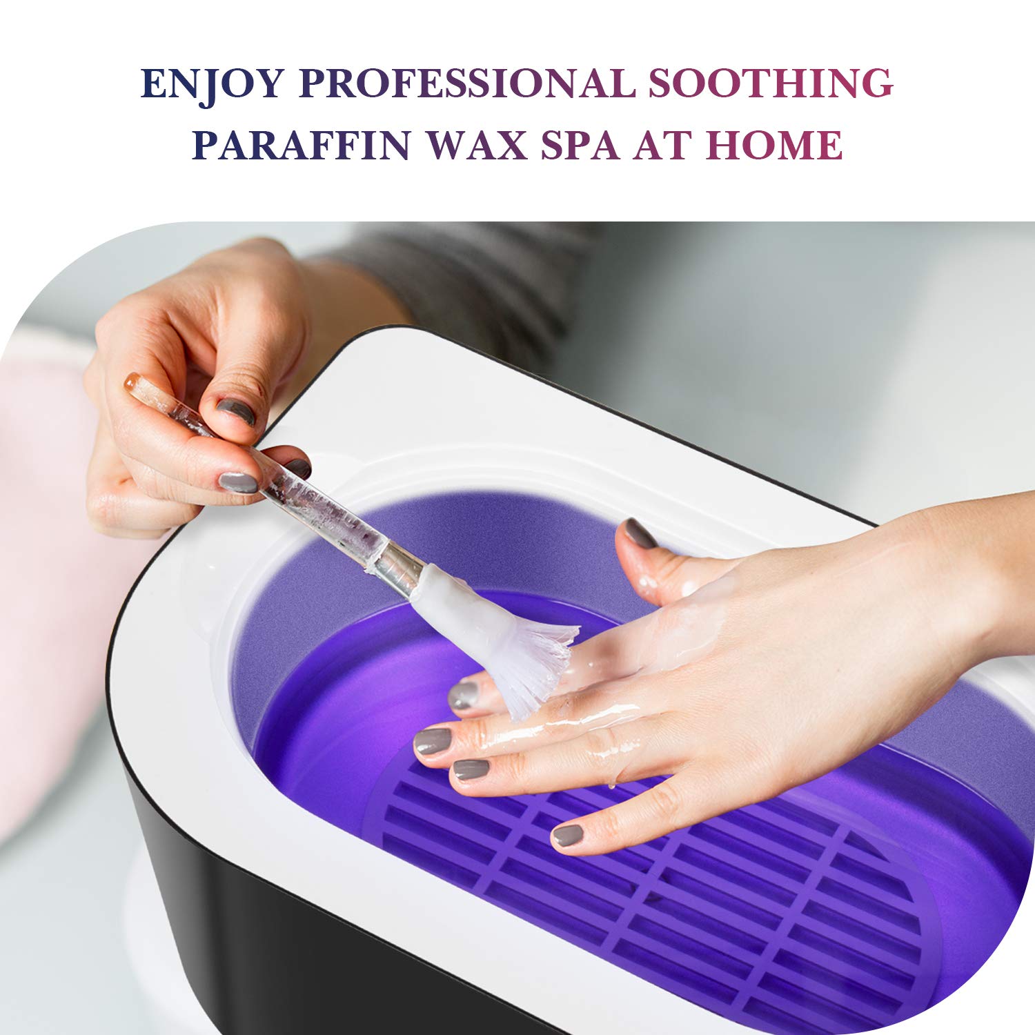 Karite paraffin bath setup showing hands in wax for hydration benefits.