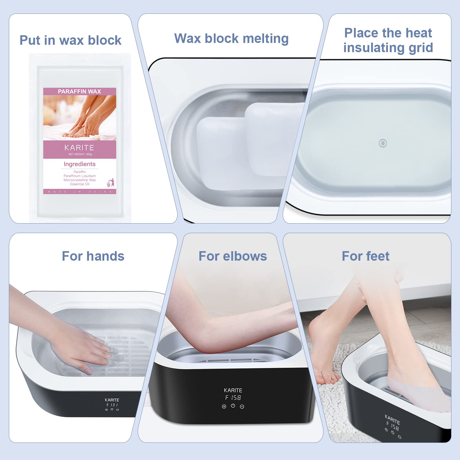 Karite wax heater compatibility image showing fit with most machines