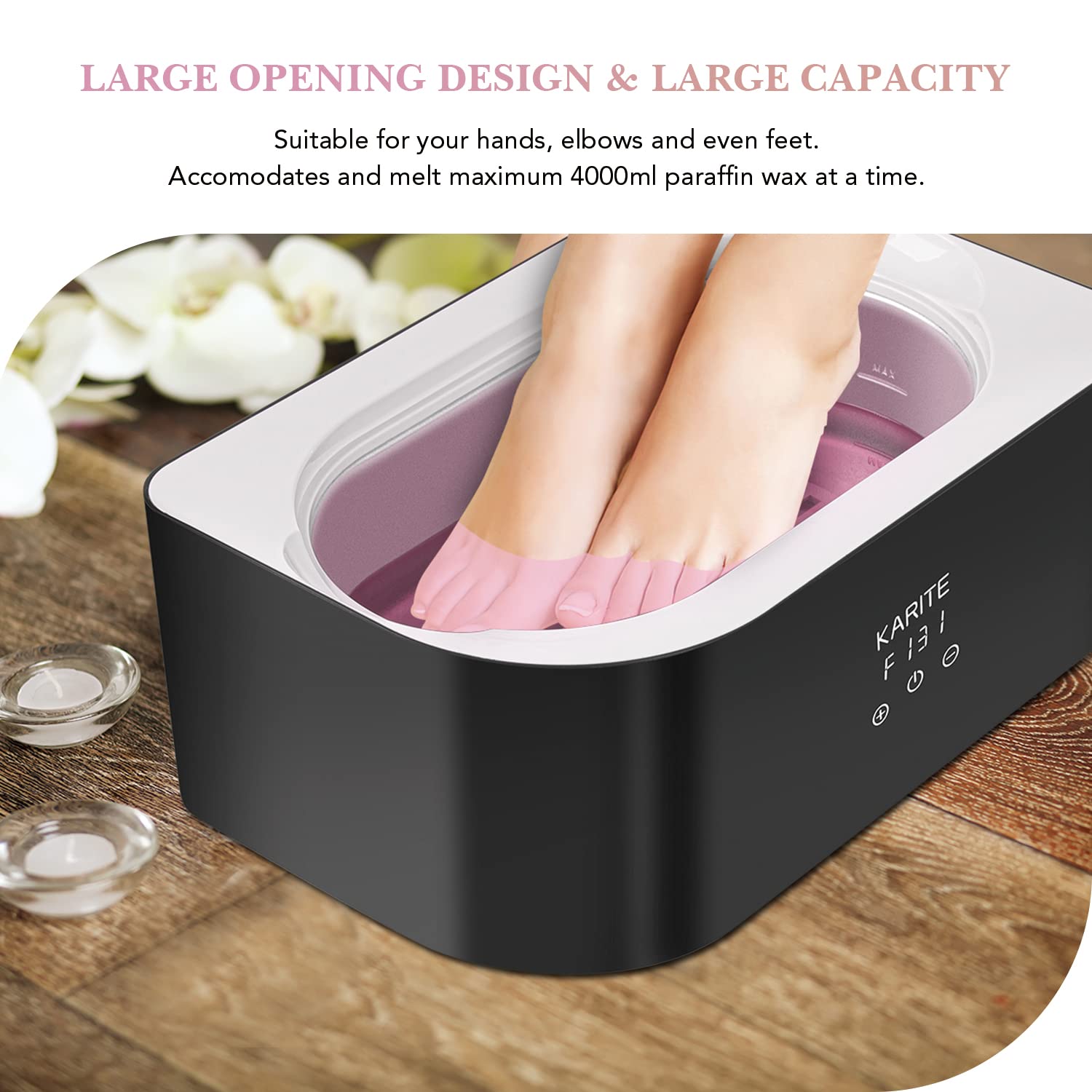 Karite peach-scented wax beads for soothing hand and foot treatments