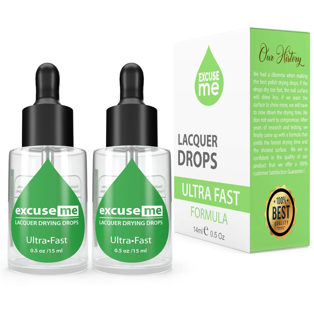 Karlash Excuse Me Drops bottle close-up highlighting ultra fast drying for quicker manicures.