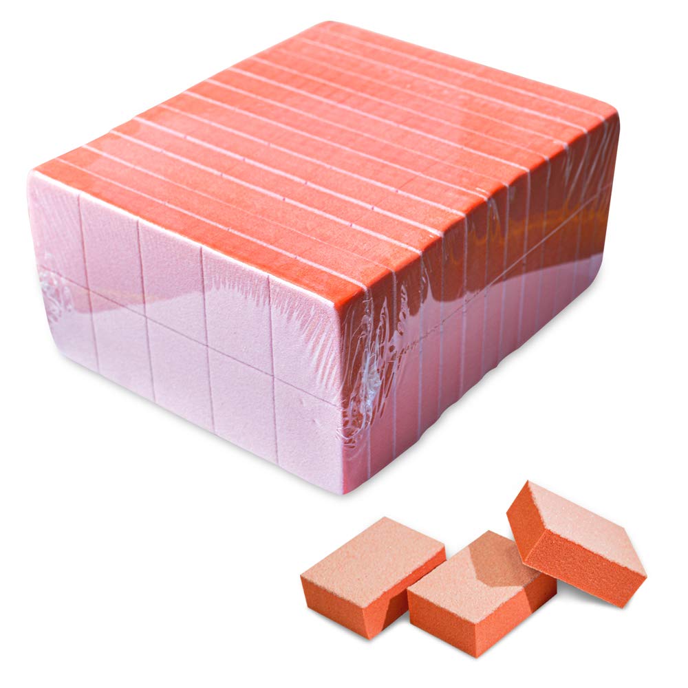 Karlash Nail Mini Orange Buffer Block close-up, smoothing edges for prepping nails before polish