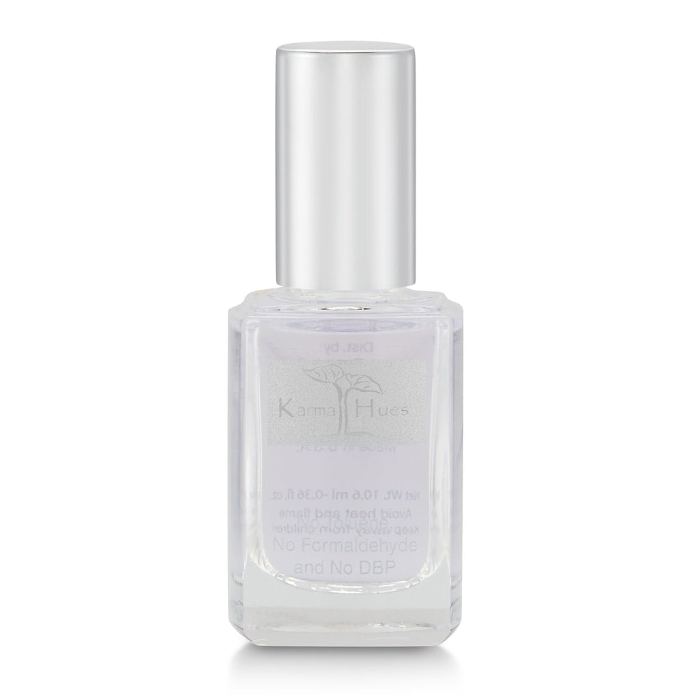 karma organic 2in1 base coat top coat bottle delivers a smooth base and gloss