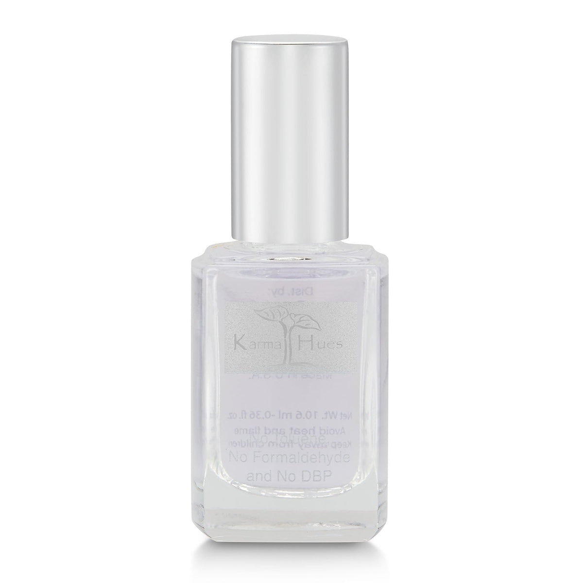 karma organic 2in1 base coat top coat bottle delivers a smooth base and gloss