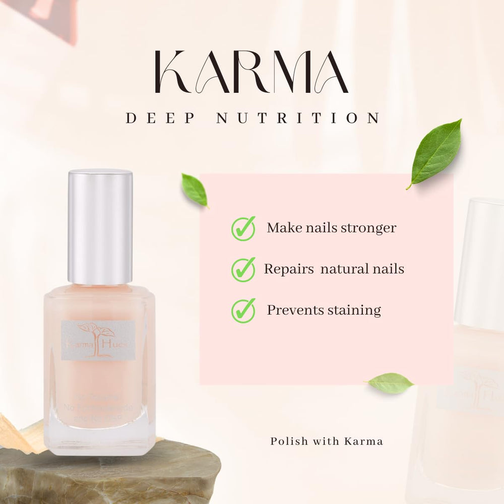 Karma Organic Deep Nutrition base coat application shows quick-dry formula for faster manicures