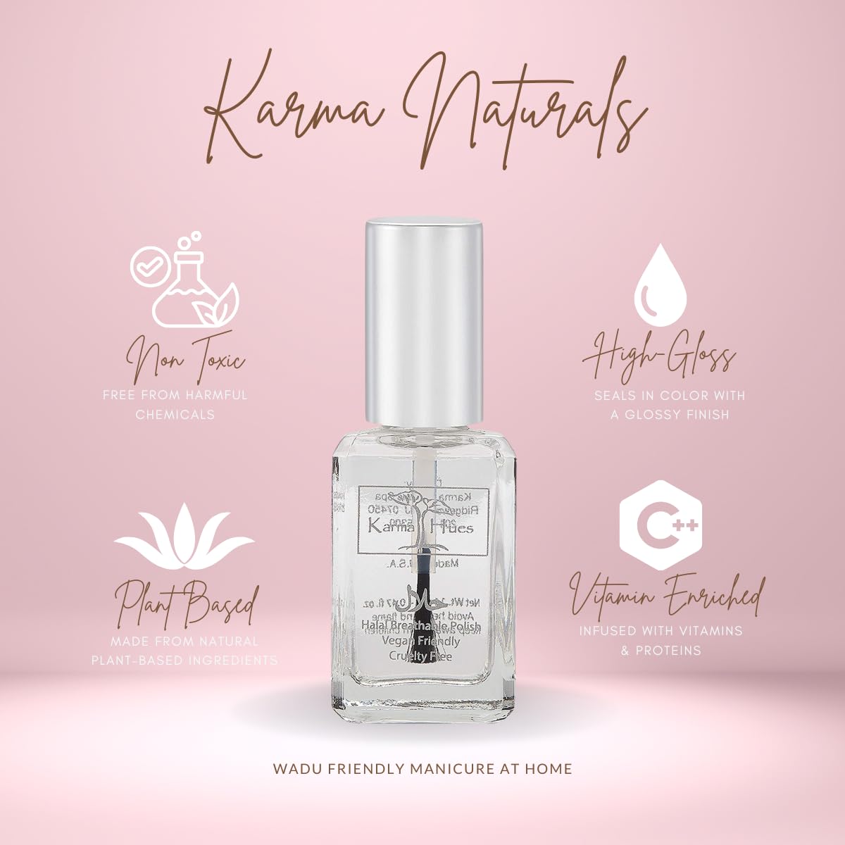 Karma Organic fast-dry clear top coat speeds final nail art