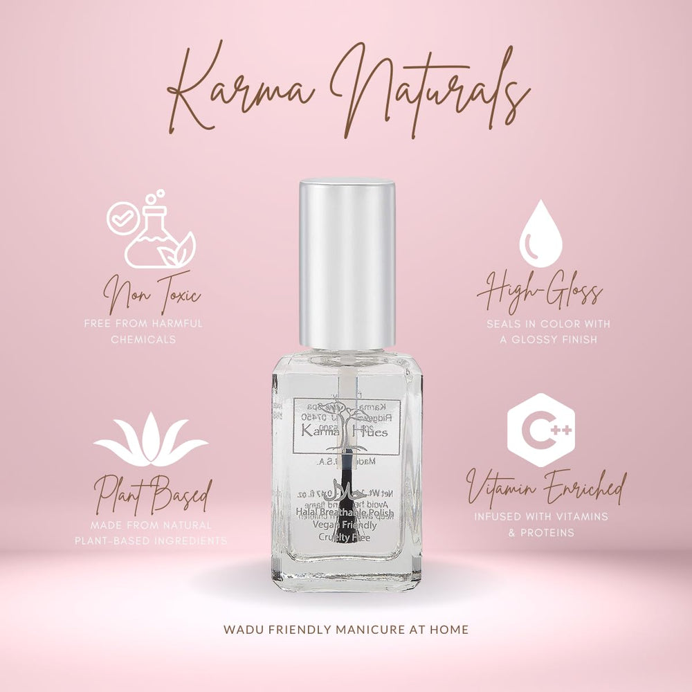 Karma Organic fast-dry clear top coat speeds final nail art