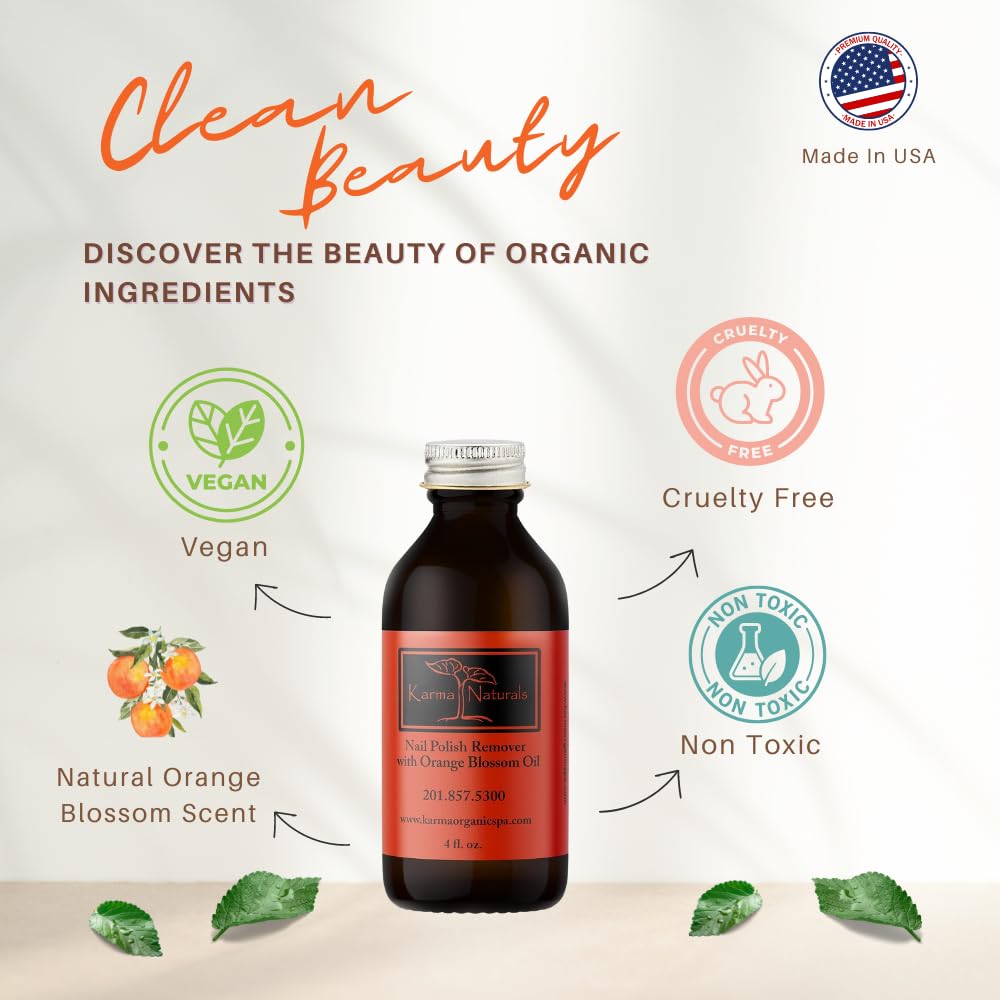 Karma Organic Nail Polish Remover nourishes cuticles for moisture and flexibility.