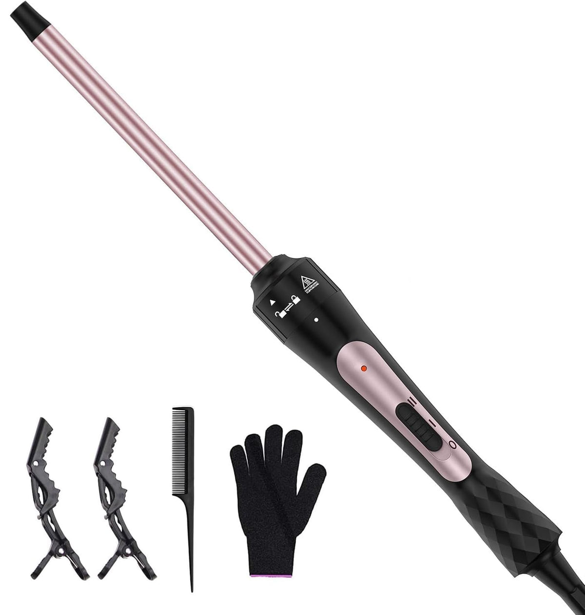 Karrong 3/8 inch curling iron barrel close-up shows ceramic coating for smooth glide.