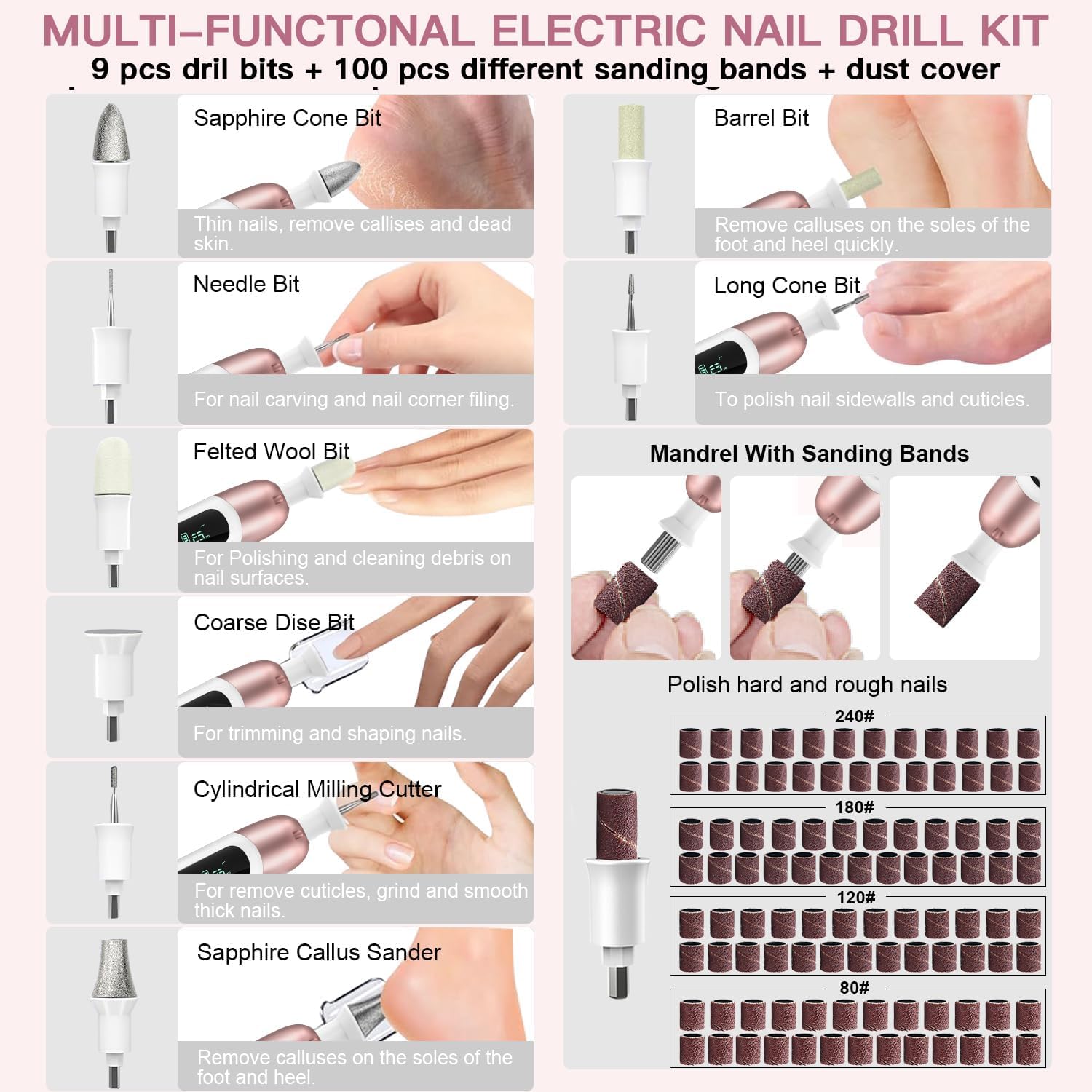 Karrong drill bits and sanding bands offering versatile nail options.