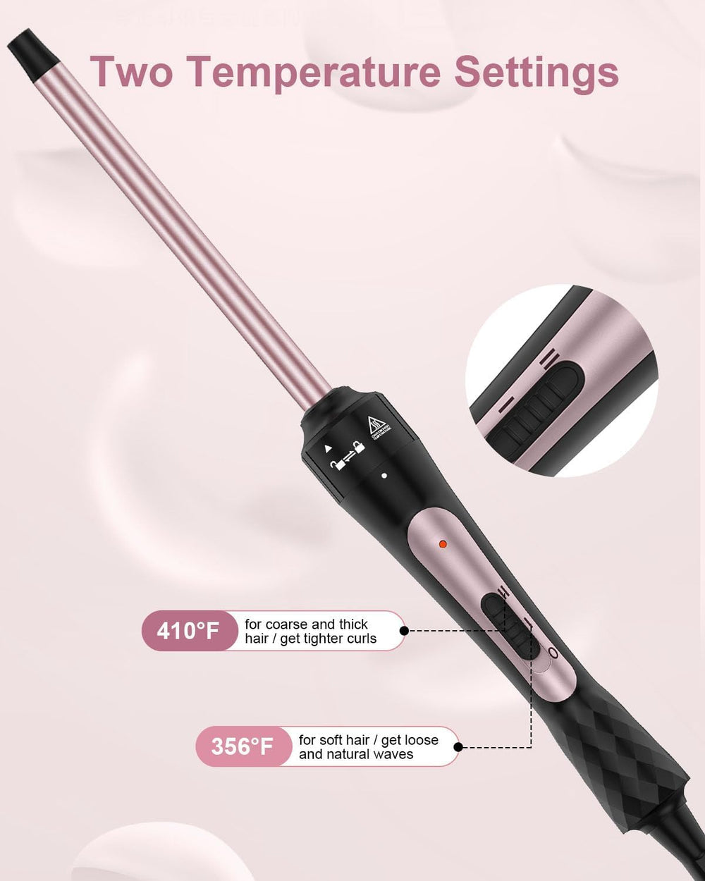 Karrong anti-scald top and 360-degree cord promote safe styling.