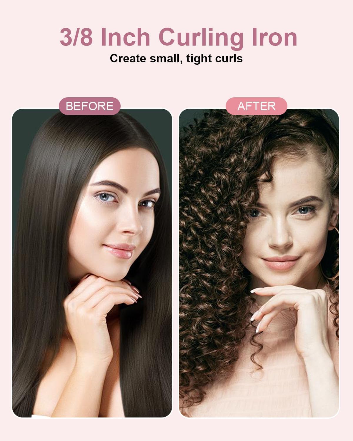 Karrong curling iron ergonomic handle demonstrates comfortable grip during styling.