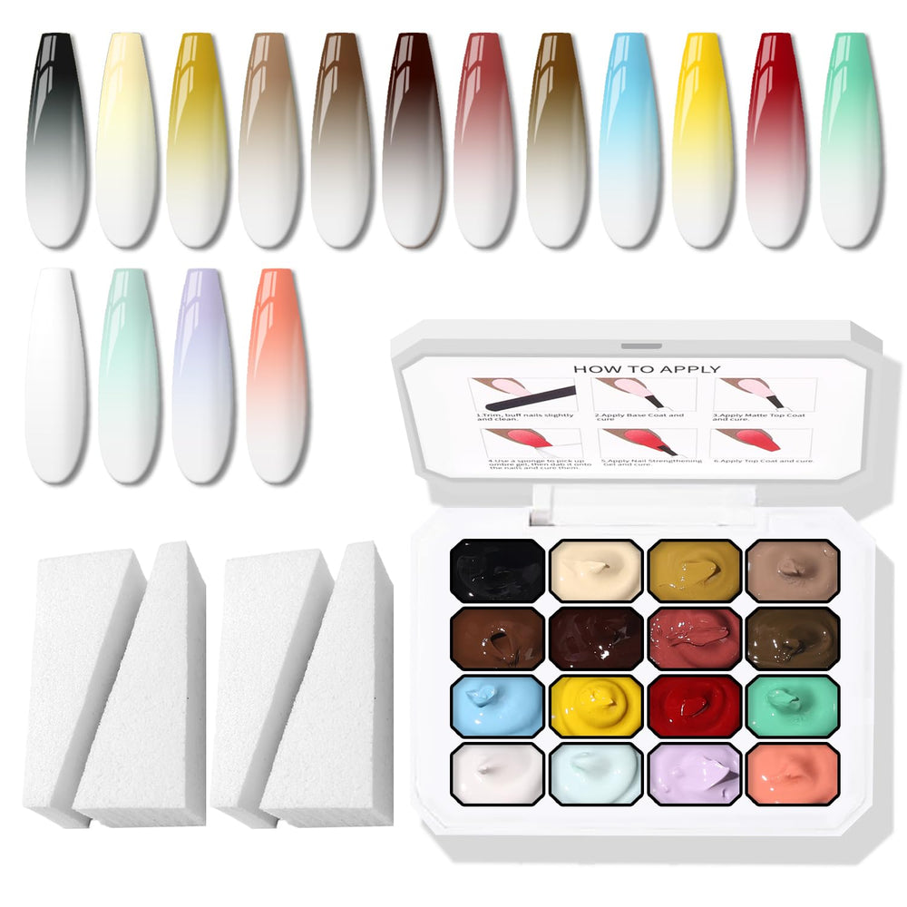 Karroy sponge-pat paint nail gel ombre swatch for easy gradient color blending.