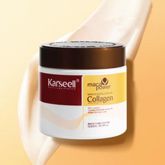 Karseell argan oil hair mask texture shows creamy formula for smooth, hydrated hair.