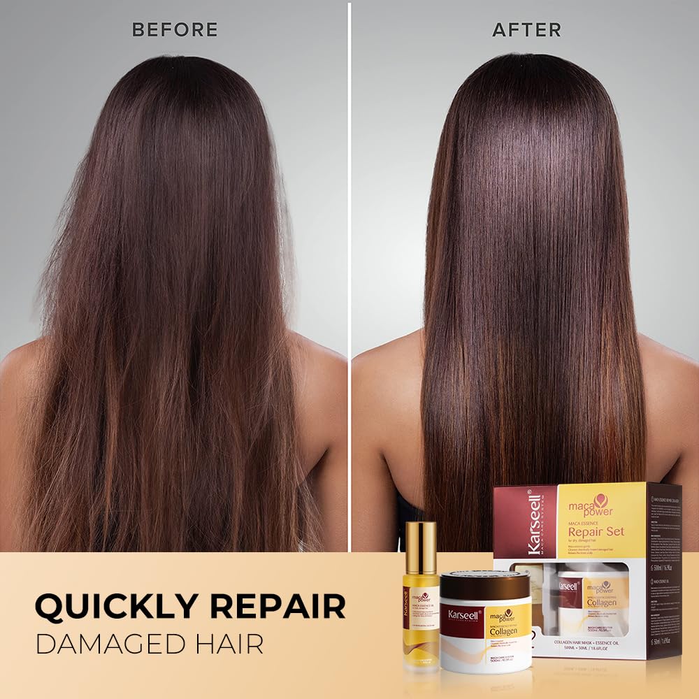 Karseell bathroom shelf display showcases spa-ready treatment for damaged and dry hair.