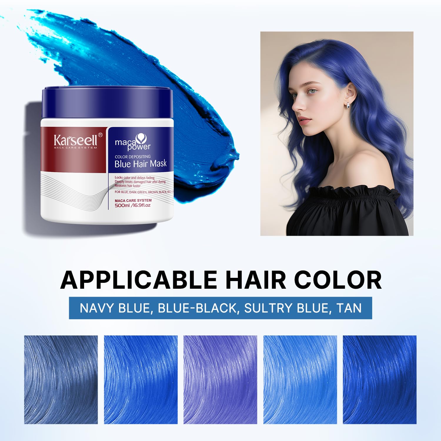 Karseell blue depositing conditioner applied to hair for even color deposit