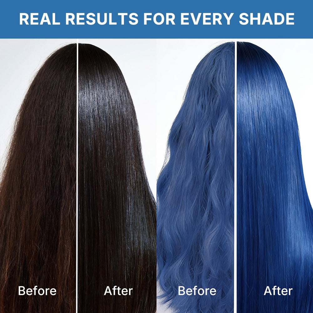 Karseell blue depositing conditioner applied to hair for even color deposit