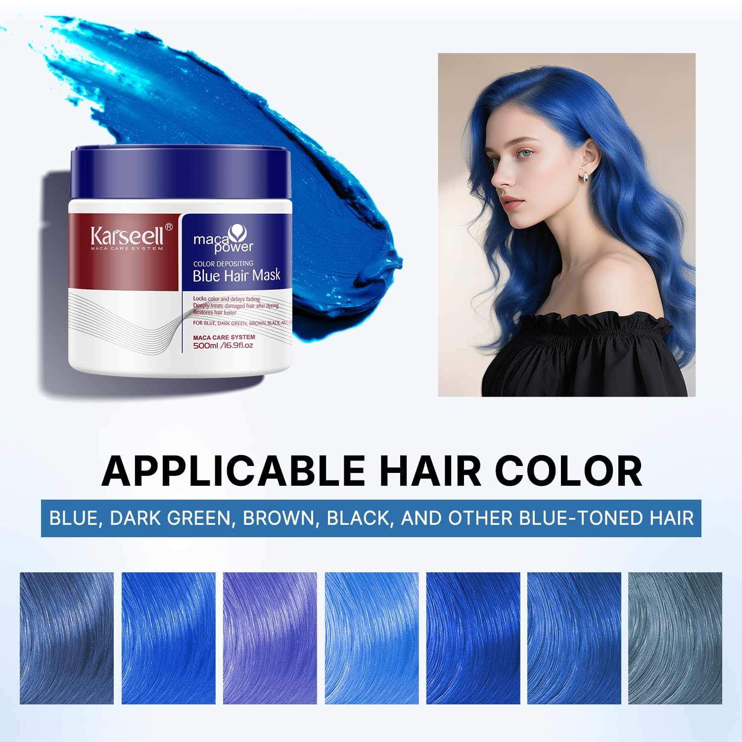 Karseell blue color depositing conditioner close-up shows creamy texture and shine