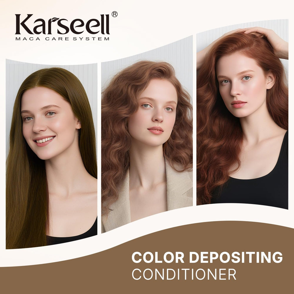 Karseell color depositing conditioner tube with hair strands.