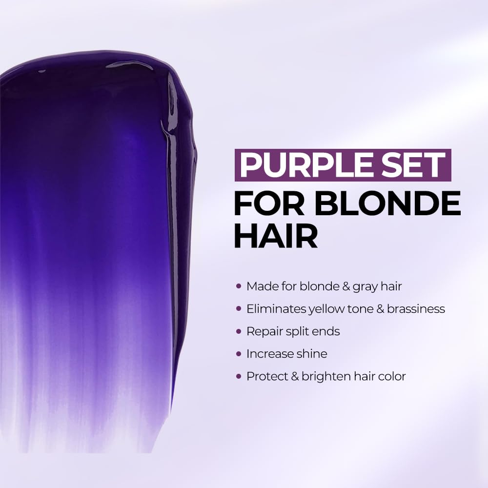 Karseell Maca Power Purple color-brightening effect on brass-prone blonde and silver hair.