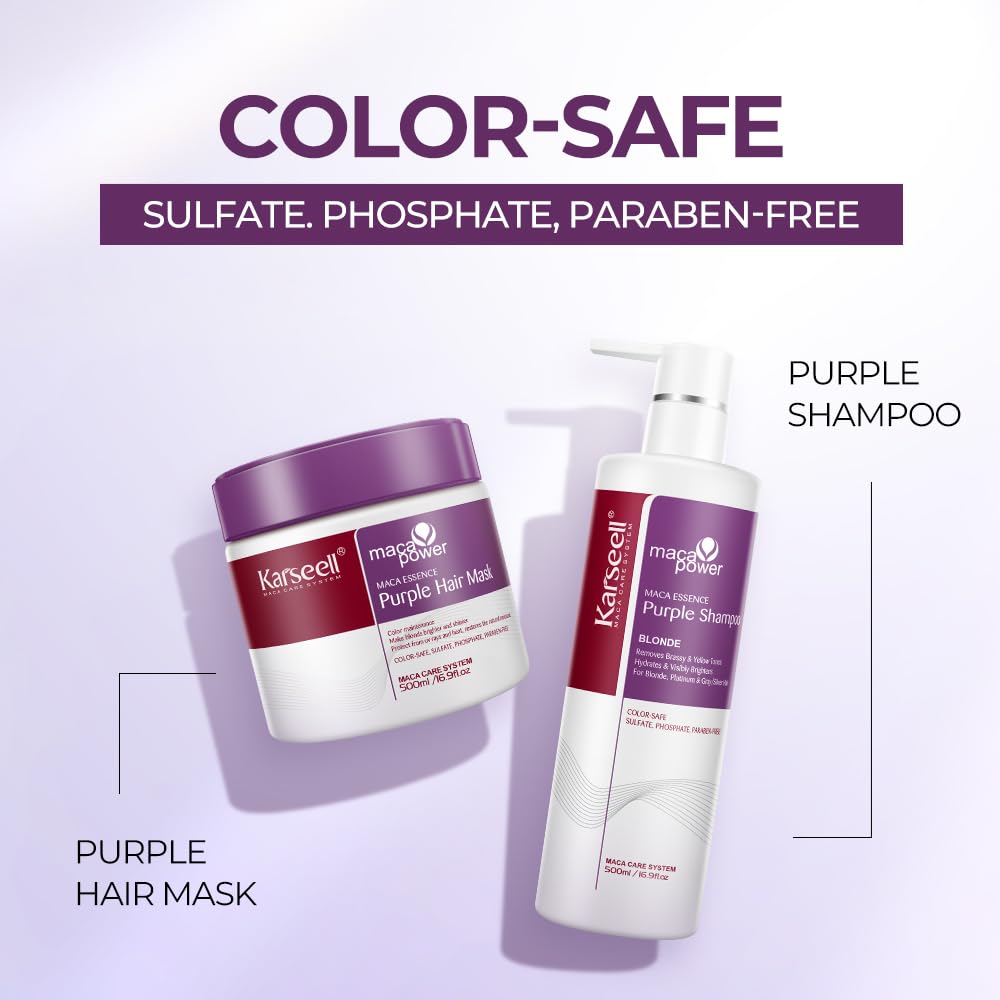 Karseell Maca Power Purple Hair Mask jar showing rich moisturizing effect for shine.