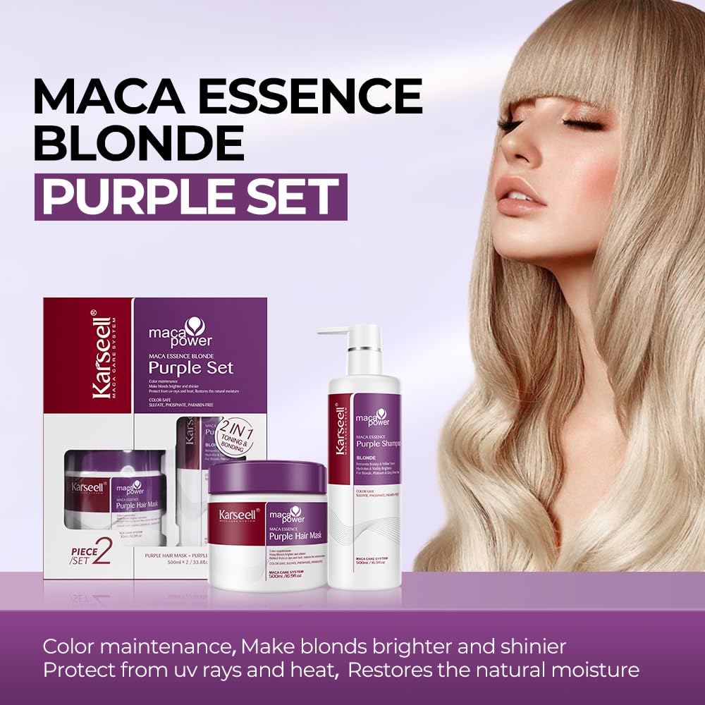 Karseell Maca Power Purple Shampoo lather swirl highlighting yellow-tone counteraction.
