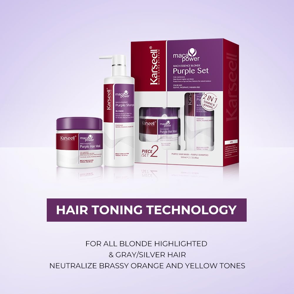 Karseell Maca Power Purple Shampoo pump bottle illustrating easy, even application.