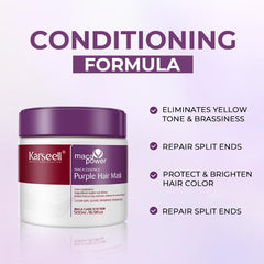 Karseell Purple Hair Mask applying in hands demonstrates easy, controlled usage with safe strand focus.