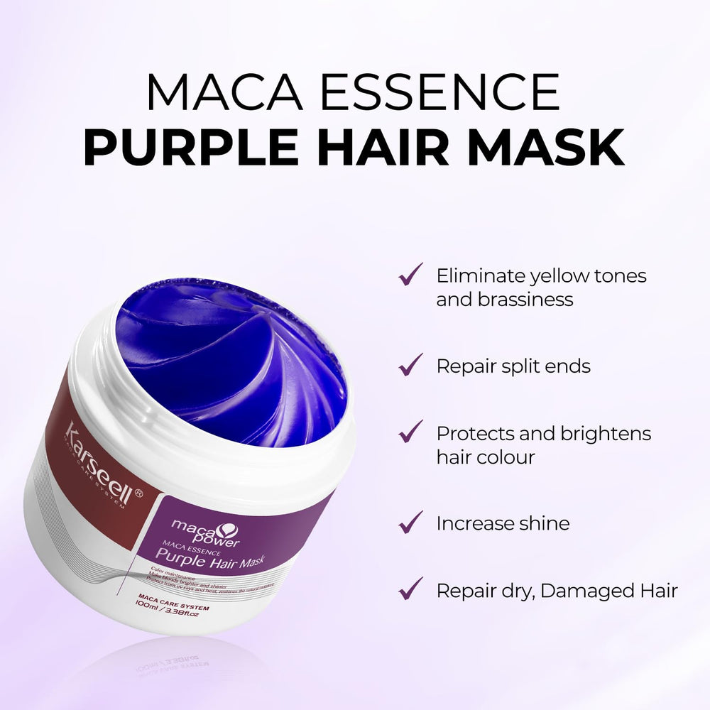 Karseell Purple Hair Mask applied to damp hair for cool-toned results.