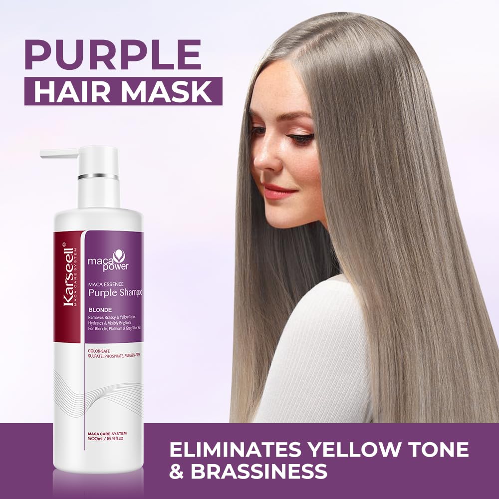 Karseell Purple Shampoo label details highlight paraben- and sulfate-free benefits
