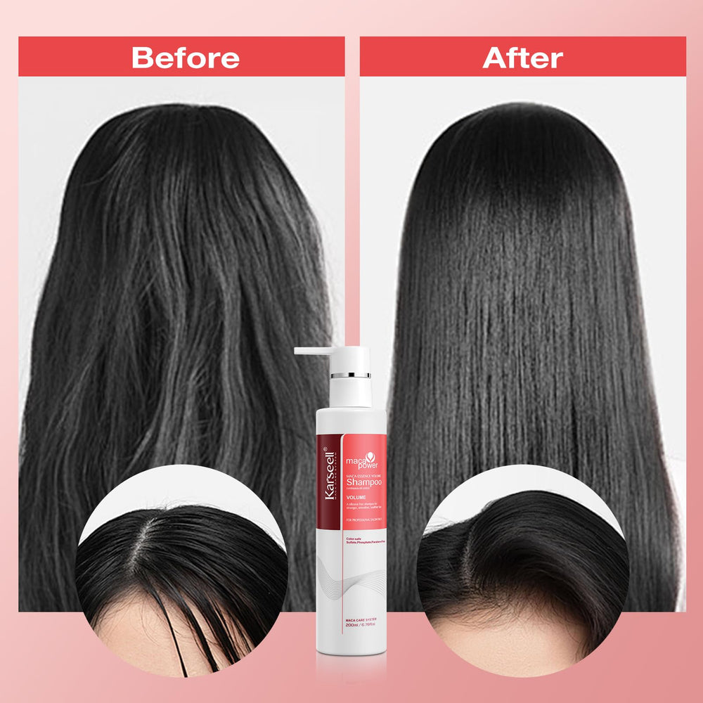 Karseell Volume Shampoo hair-application scene highlights lightweight moisture.