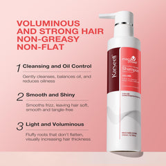 Karseell Volume Shampoo label detail emphasizes pH-balanced, gentle cleansing.