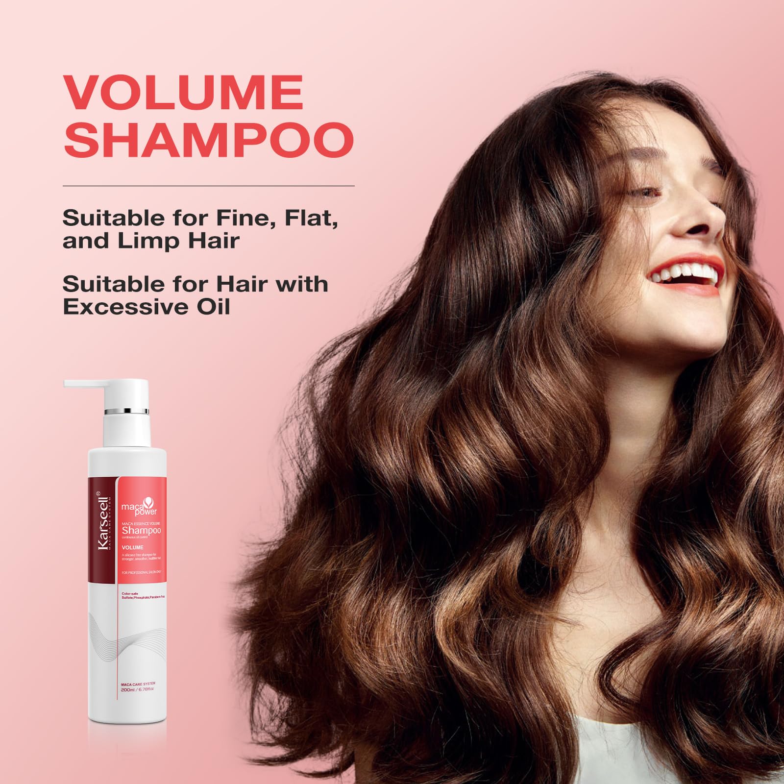Karseell Volume Shampoo pour action shows controlled dispensing for easy washing.