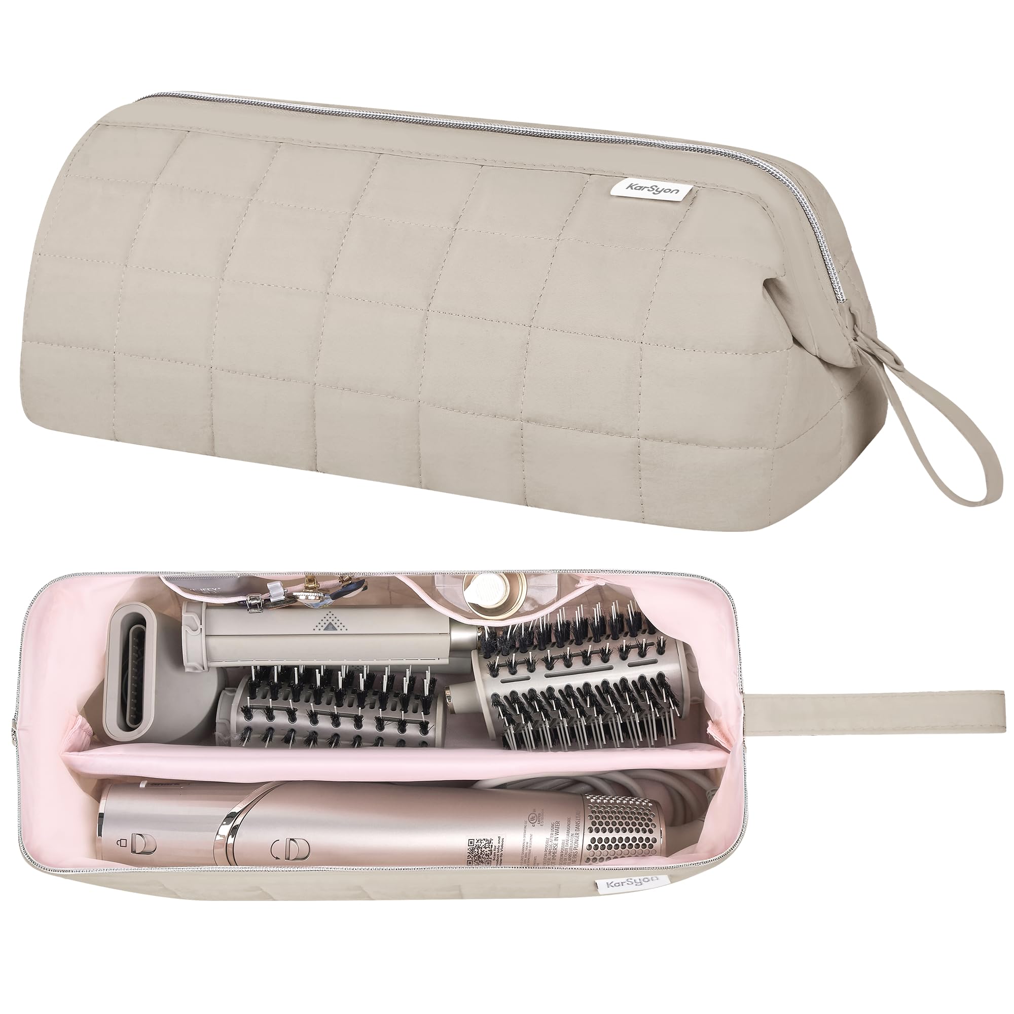 KarSyon hair tools travel bag camel exterior with compact travel-friendly design for easy packing.