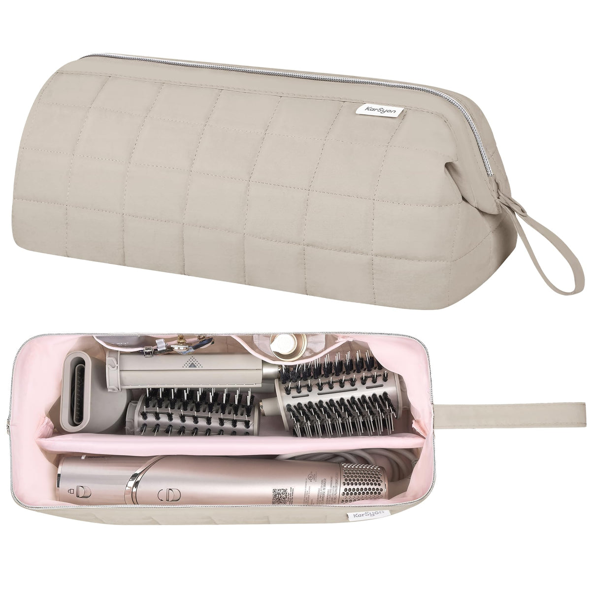 KarSyon hair tools travel bag camel exterior with compact travel-friendly design for easy packing.
