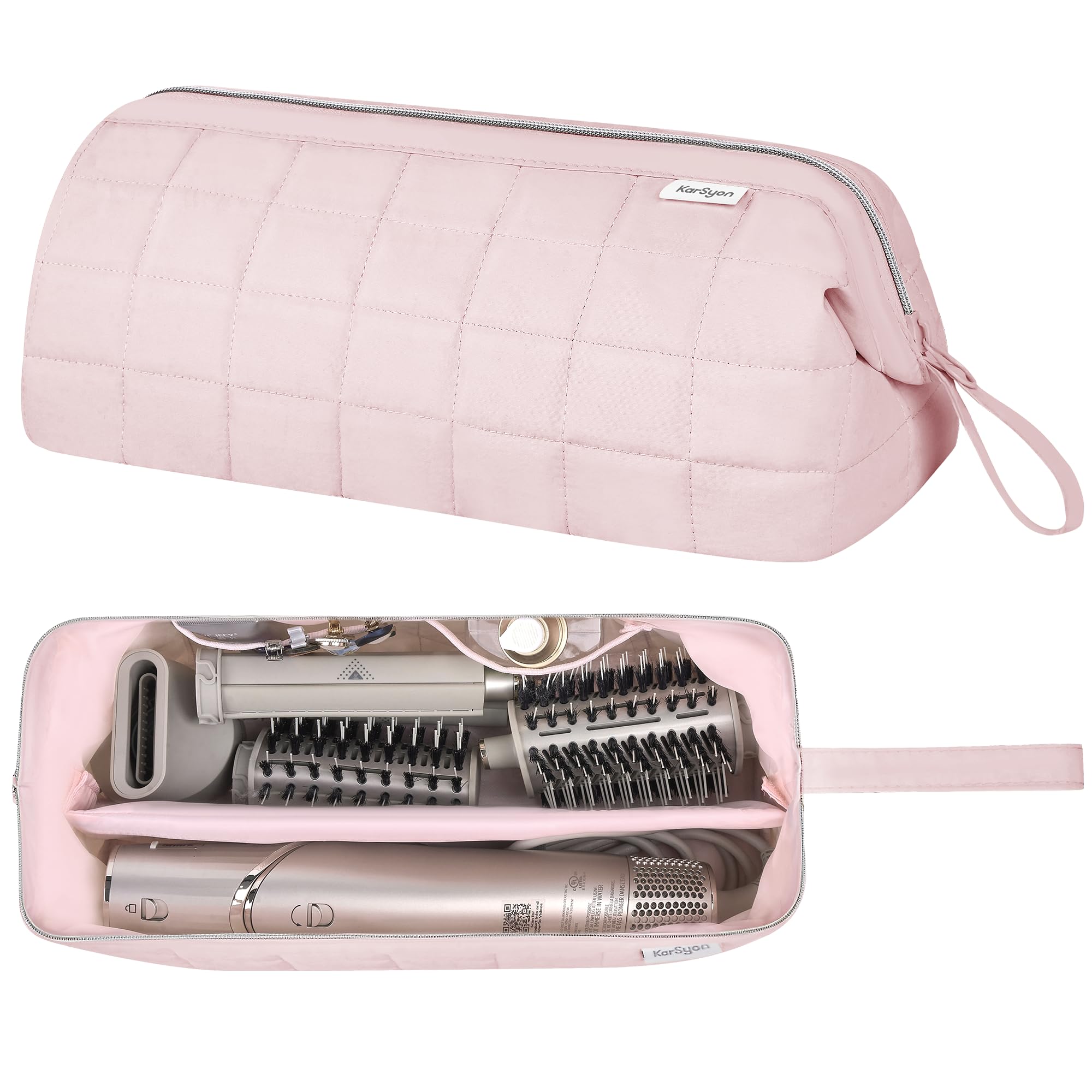 Karsyon hair tools travel bag front view showing organized compartments for quick access