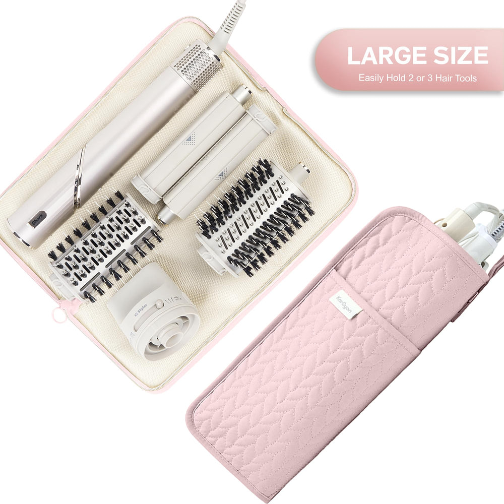 KarSyon heat-resistant mat and pouch in pink keeps hot tools safe on countertops.