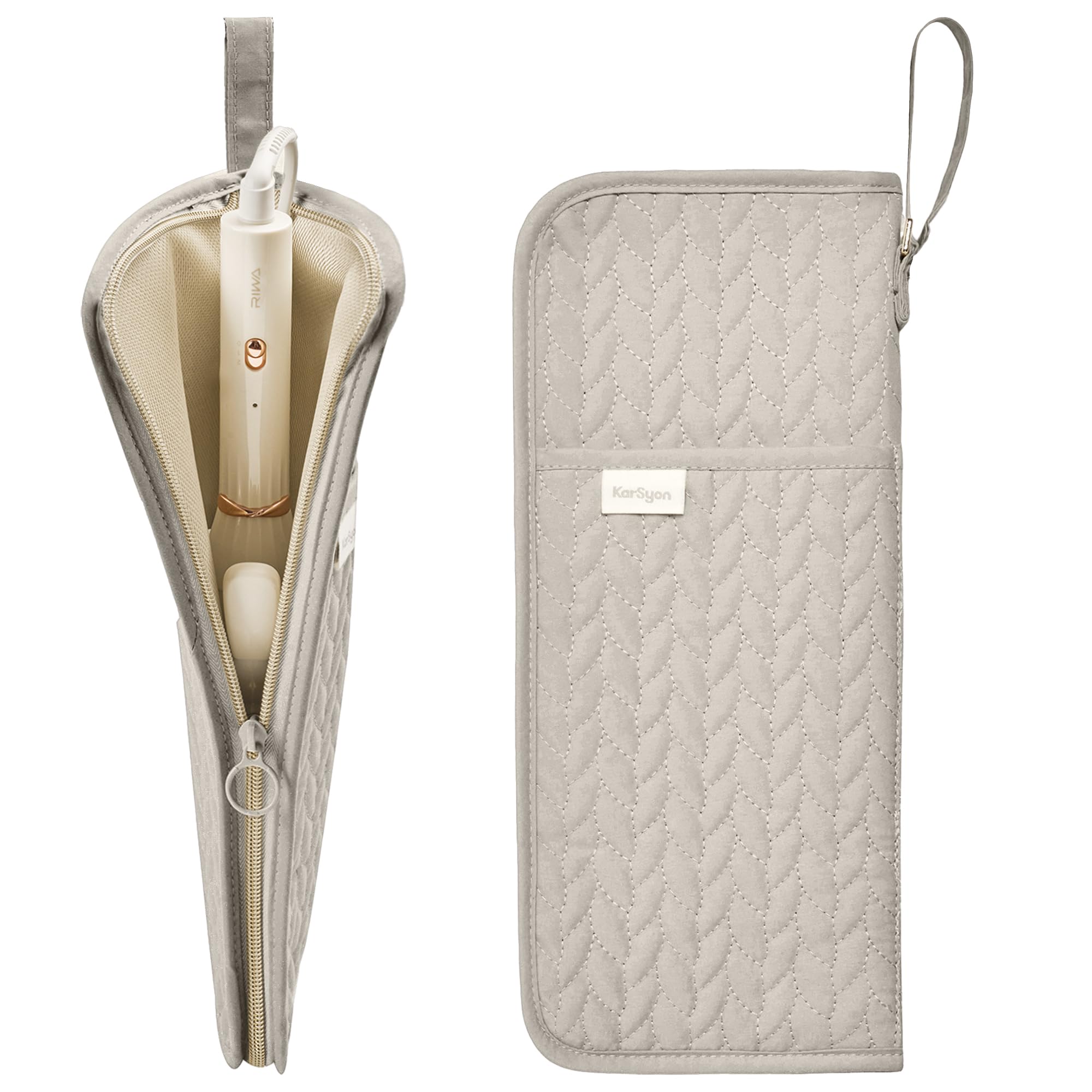 KarSyon hot tools organizer camel mat-pouch keeps tools organized for travel.