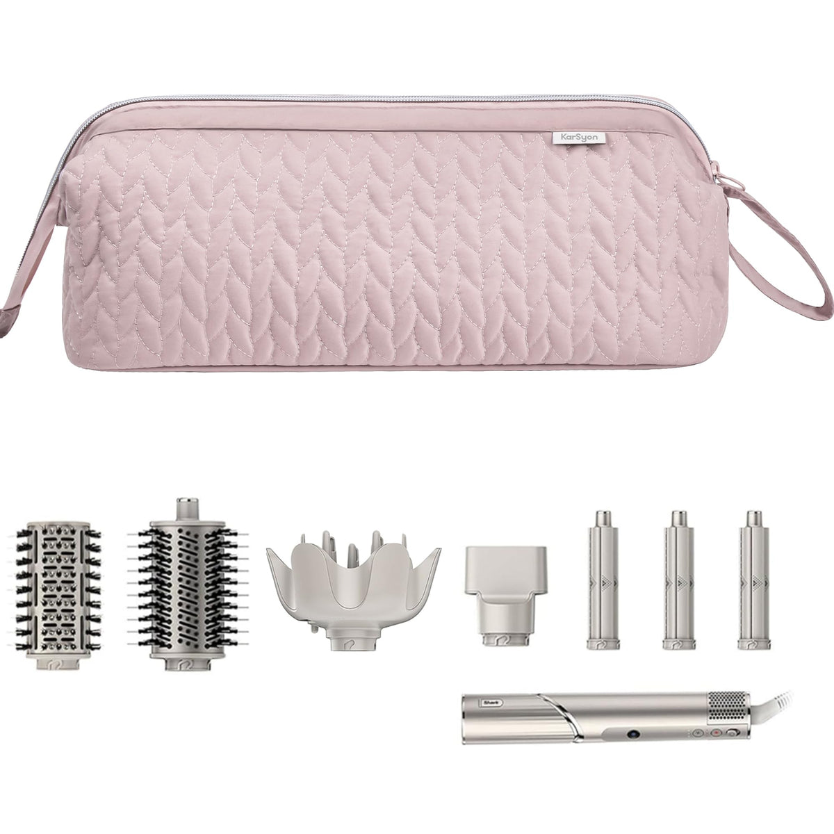 KarSyon Shark Flex Style Case pink front view keeps Dyson attachments neatly organized.