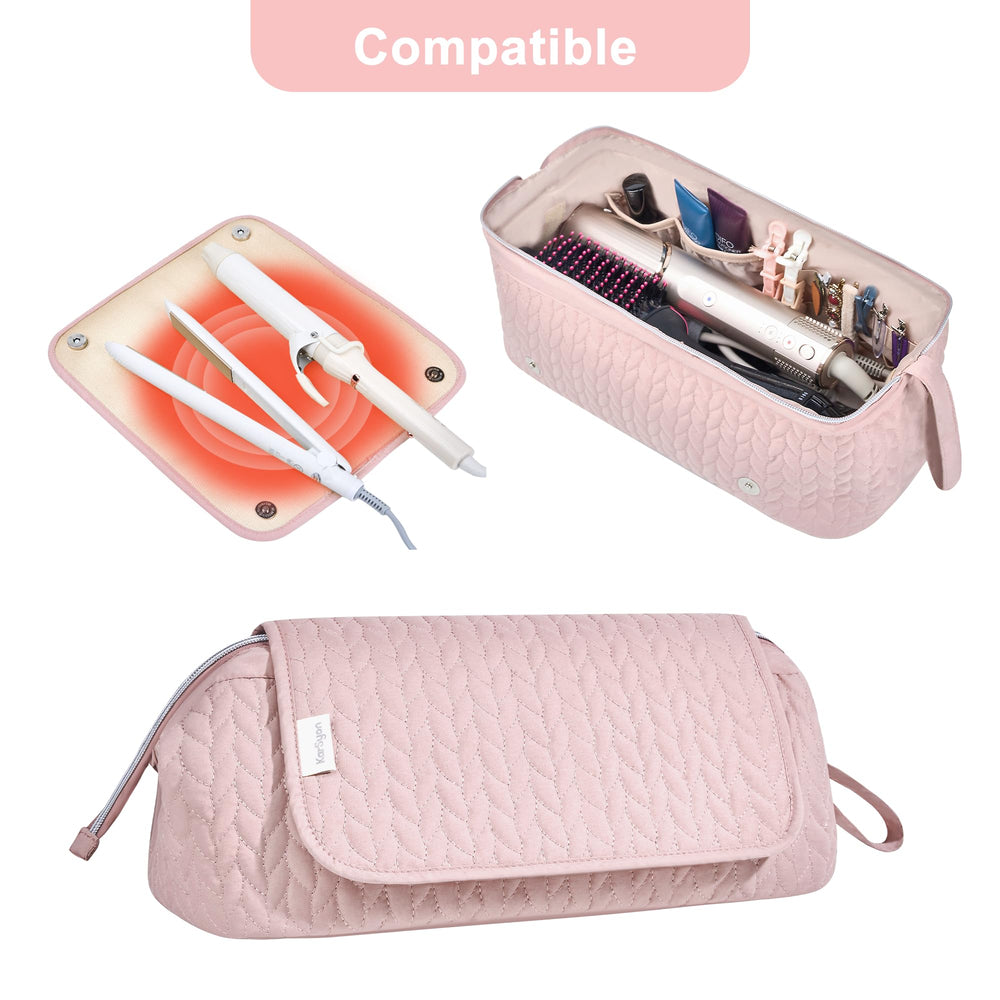 KarSyon travel hair tools organizer 2-in-1 keeps irons and accessories neatly separated.