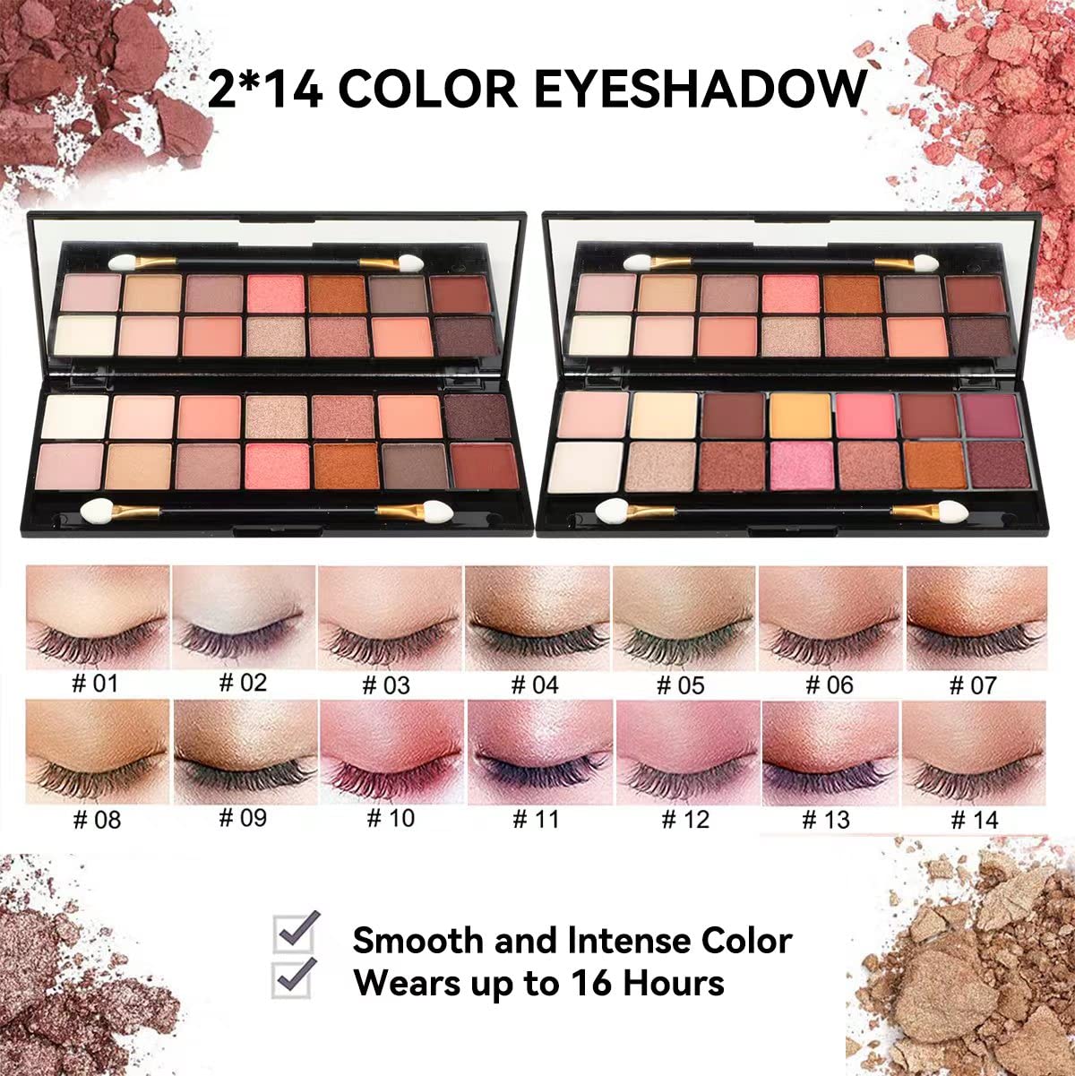 KARUIZI 2x14-color eyeshadow palettes close-up with rich blendable tones
