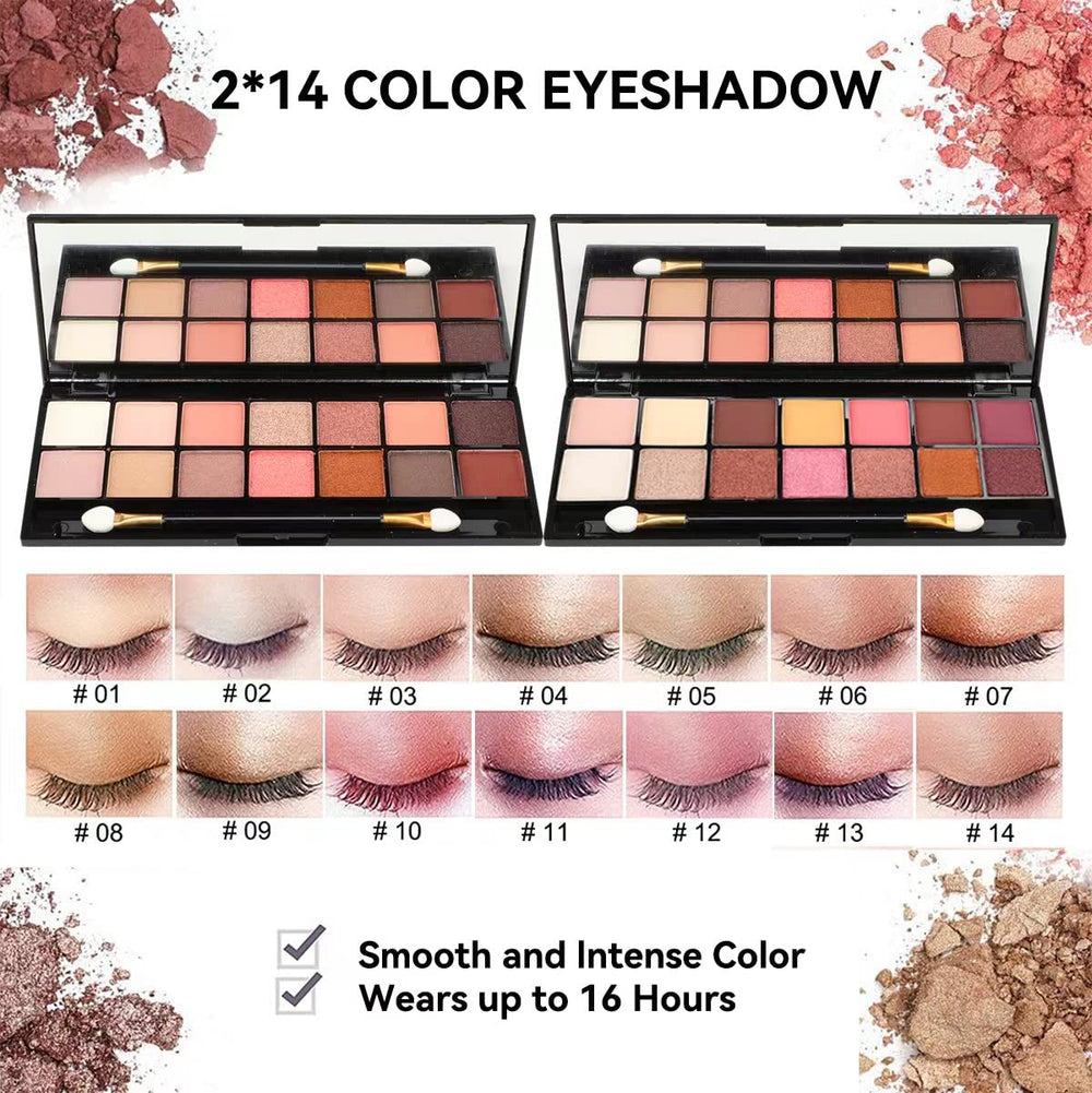 KARUIZI 2x14-color eyeshadow palettes close-up with rich blendable tones