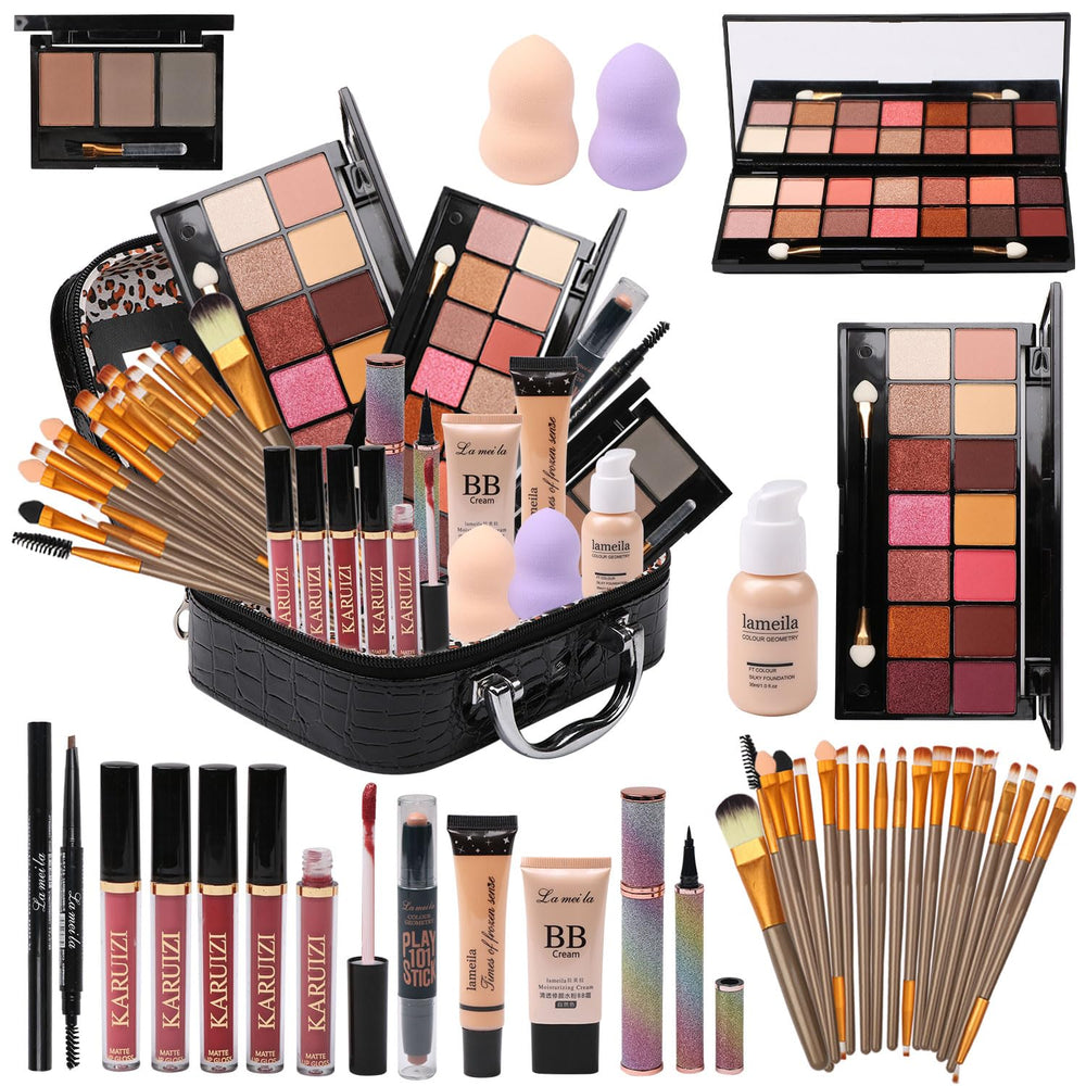 KARUIZI all-in-one makeup kit cosmetic bag closed for organized travel.